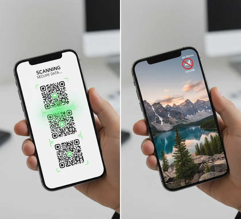 Scanning multiple QR codes to reconstruct an offline image